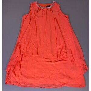 SLNY Dress Women's Plus Size 18W Coral Orange Beaded Neckline Layered Chiffon *